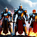 Fire Element Team**
"A group of fully clothed, powerful warriors embodying the Fire element from Seven Knights, standing in a volcanic landscape. The characters are in professional armor with fiery details, wielding swords and magical staves. Intense lighting, dynamic poses, perfect anatomy, correct proportions, well-formed hands, proper finger count. Safe for work, appropriate content, fully clothed, professional, family-friendly."
**