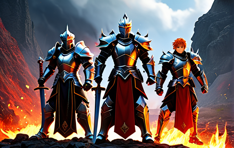Fire Element Team**
"A group of fully clothed, powerful warriors embodying the Fire element from Seven Knights, standing in a volcanic landscape. The characters are in professional armor with fiery details, wielding swords and magical staves. Intense lighting, dynamic poses, perfect anatomy, correct proportions, well-formed hands, proper finger count. Safe for work, appropriate content, fully clothed, professional, family-friendly."
**