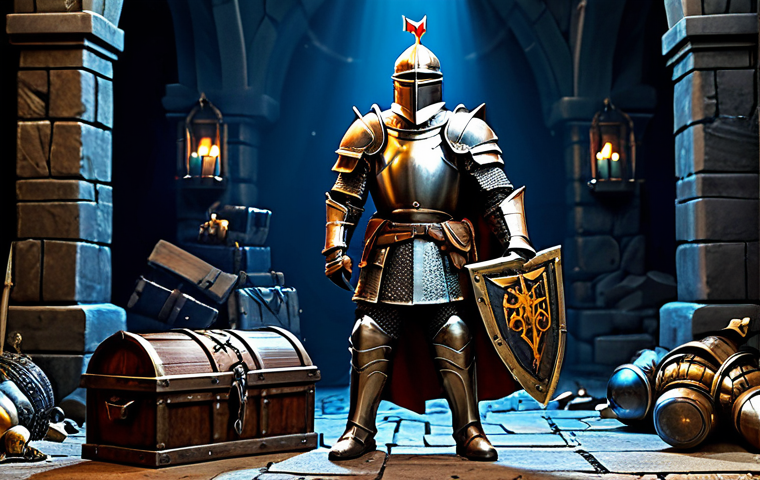 세븐나이츠 이벤트 참여 전략 - Event Dungeon Success**
"A fully armored knight, victorious pose, standing before a cleared event d...