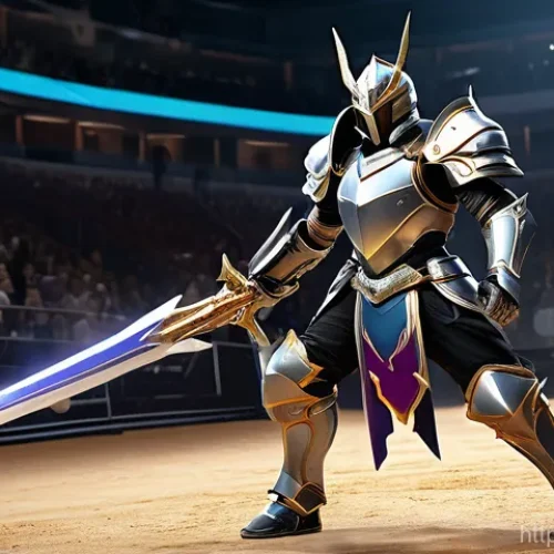 Home 20 세븐나이츠 아이템 효율 분석 - A dynamic, action-packed scene featuring the Seven Knights Rebirth hero 'Colt' in an arena. Colt, a ...